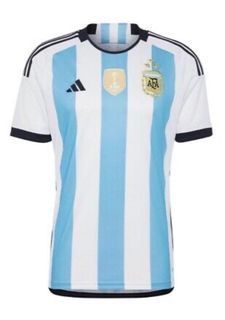 Adidas Argentina Nahuel Molina Three Star Home Jersey w/ World Cup Champion Patch 22/23 (White/Light Blue) Size XXL