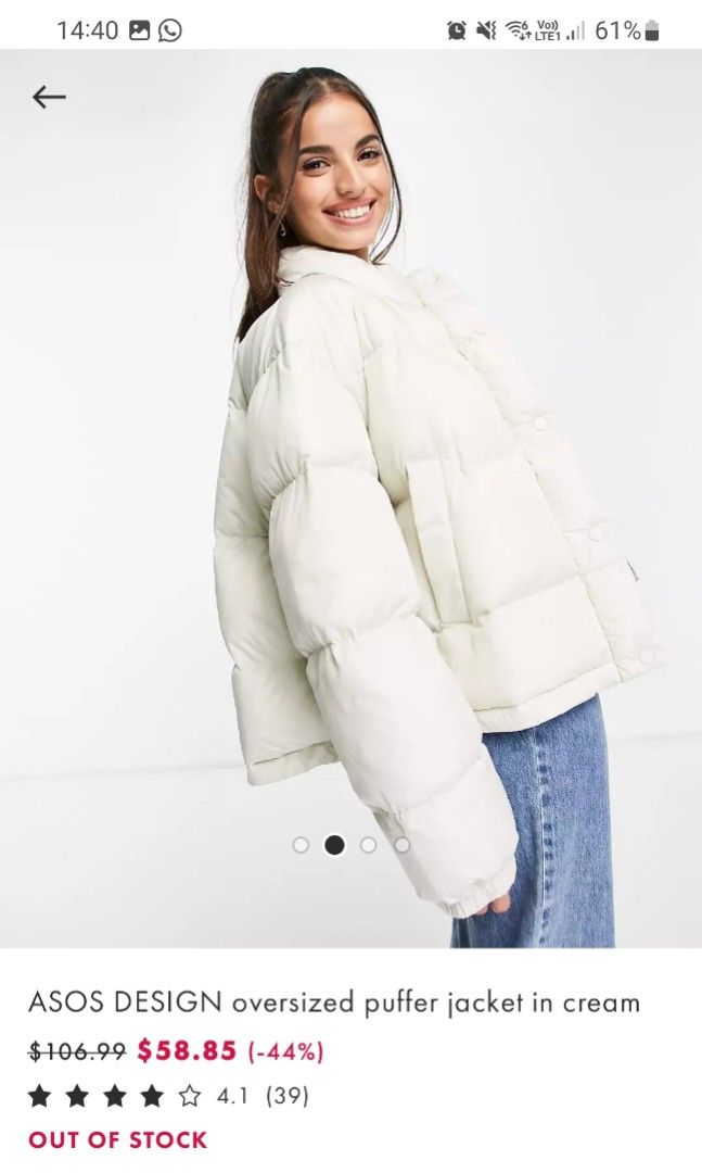 ASOS Design oversize Puffer jacket in Cream Women s Fashion