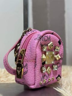 AUTH MCM PINK STUDED MINI BACKPACK COIN PURSE