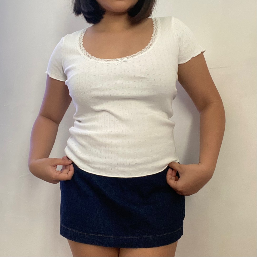 Authentic Brandy Melville Mckenna pointelle crop top on Carousell