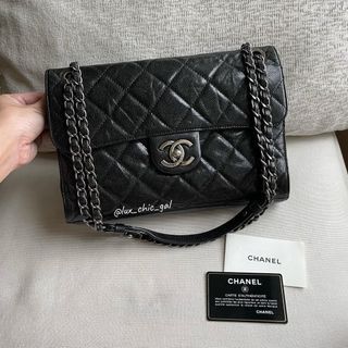 AUTHENTIC CHANEL Distressed Caviar Medium 10.5" Single Flap Bag Ruthenium Hardware 💙