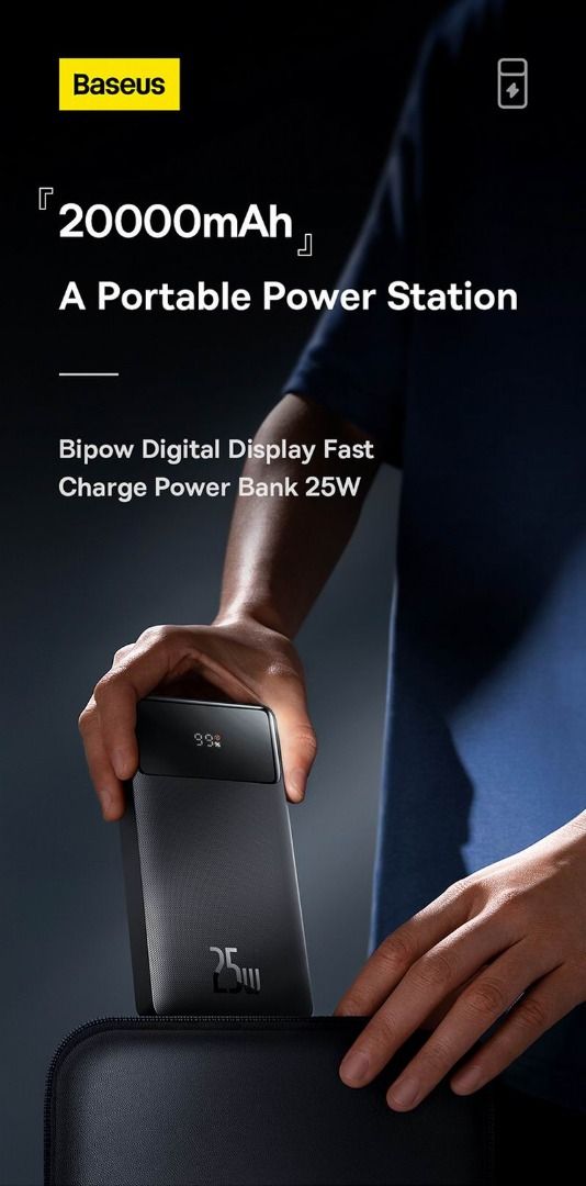 Baseus Powerbank Bipow 20000mAh 25W Power Bank Digital Display LED Fast  Portable Battery Charger, Mobile Phones & Gadgets, Mobile & Gadget  Accessories, Power Banks & Chargers on Carousell