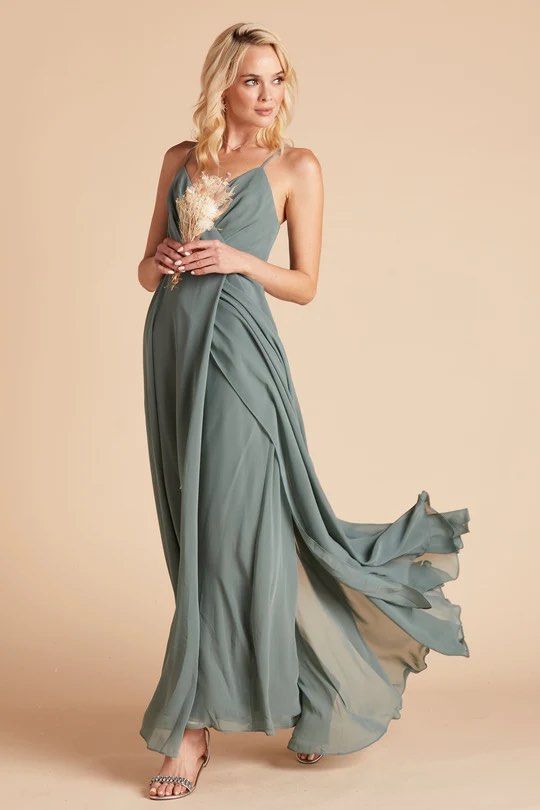 birdy grey Bridesmaid Dress- Chiffon Sea Glass convertible dress Size Small