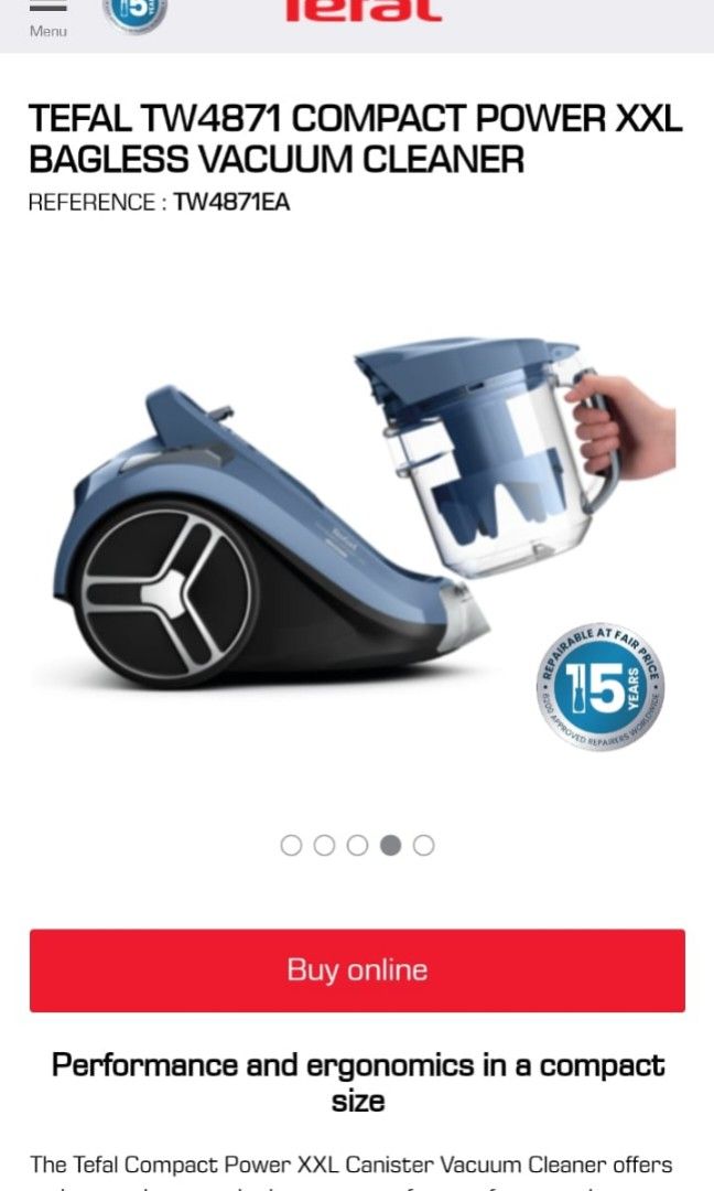 [BNIB] TEFAL TW4871 BAGLESS VACUUM, TV & Home Appliances, Vacuum ...