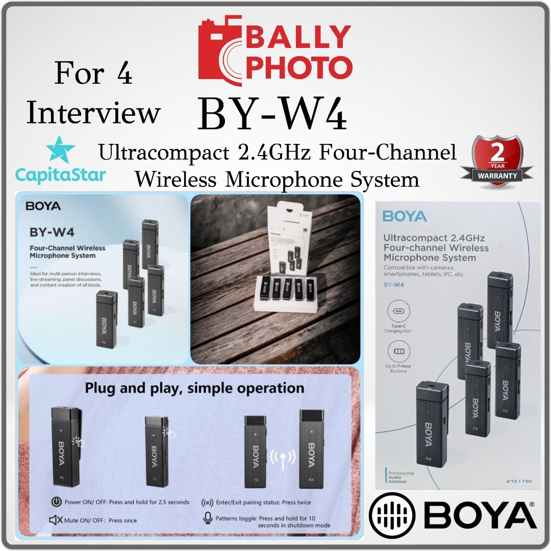 BOYA BY-W4 Ultracompact 2.4GHz Four-Channel Wireless Microphone System ...
