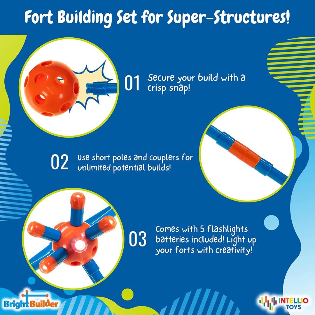 Bright Builder - 100+5 Pieces Kids Fort Building Kit Blue and RED