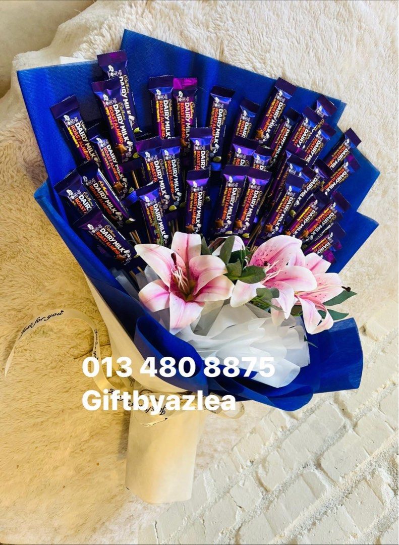 bouquet coklat, bouquet coklat cadbury almond , bouquet duit rm20