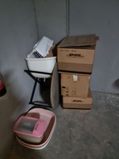 Cat accessories, cage, litter box, etc