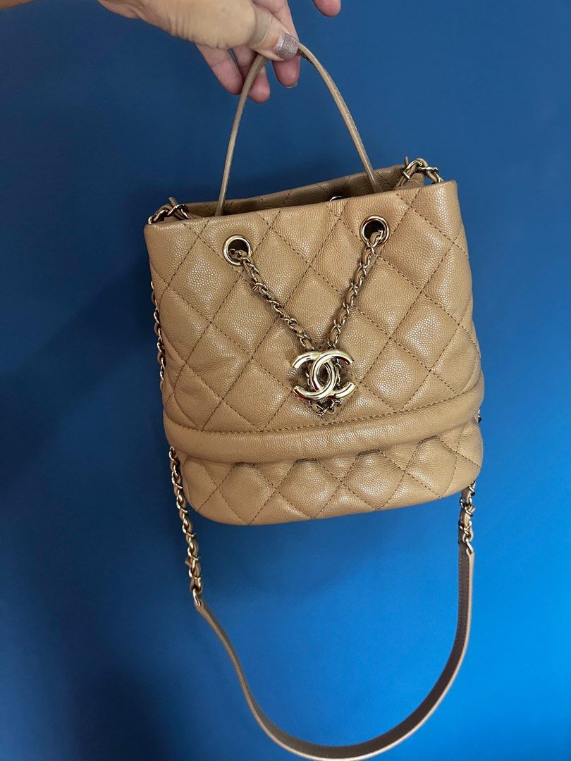 Chanel bucket drawstring bag beige Women s Fashion Bags Wallets Shoulder Bags on Carousell