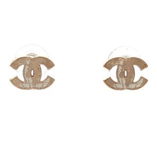 CHANEL CC Globe World Map Earrings Gold Ivory
