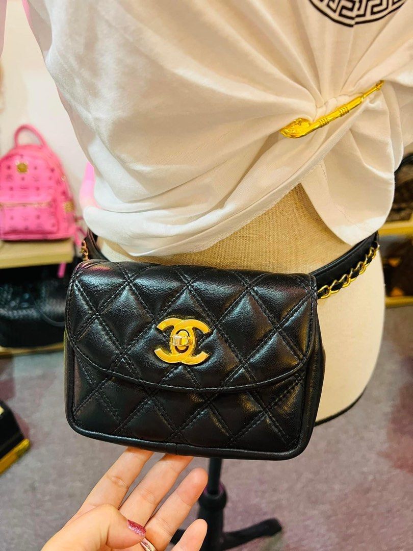 Chanellll Mini Quilted Lambskin Belt Bag convertible to sling/clutch, Luxury,  Bags & Wallets on Carousell