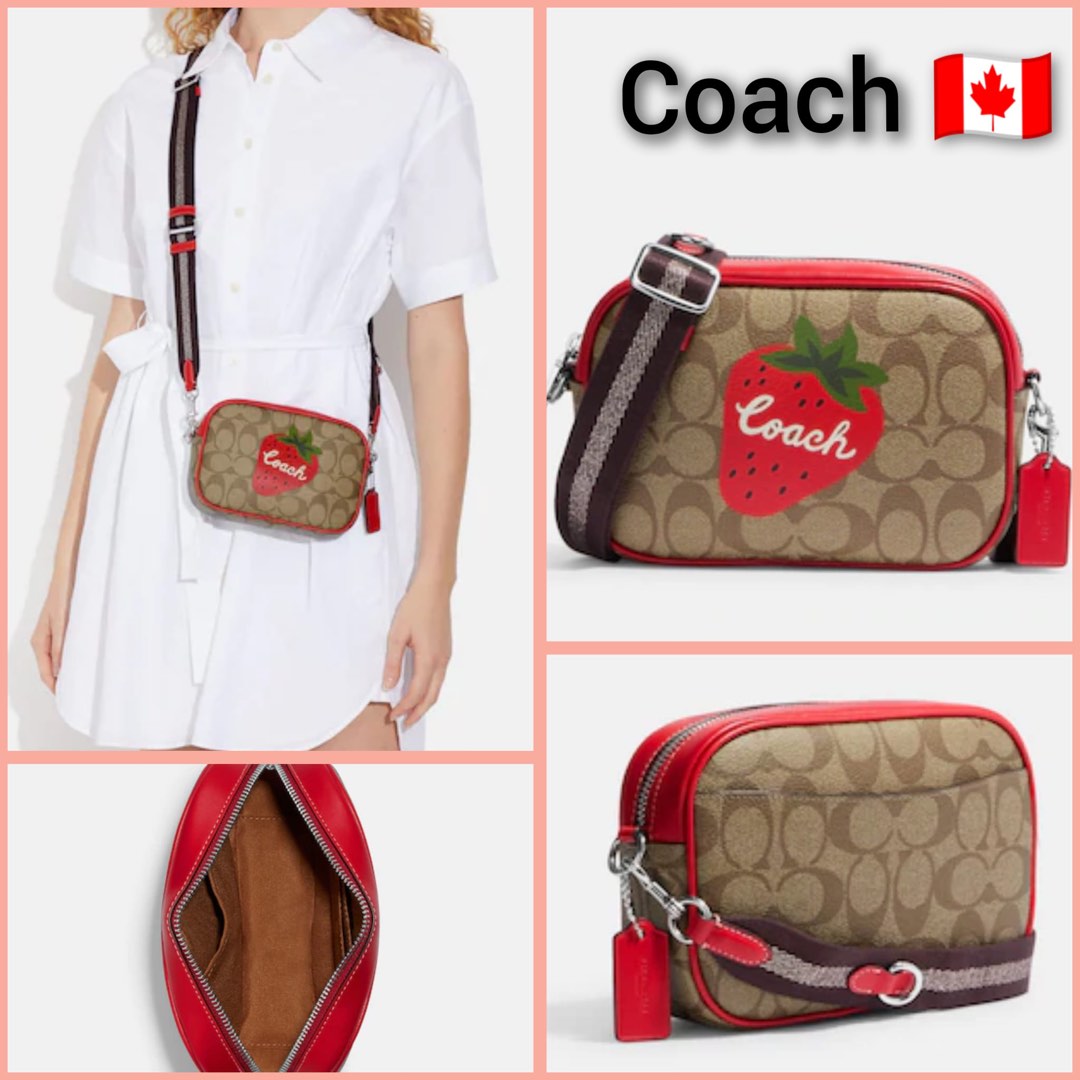 Coach Mini Jamie Camera Bag In Signature Canvas With Wild Strawberry