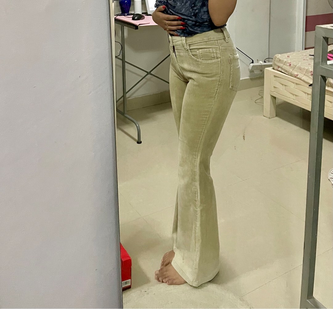 Corduroy Slim Flared Pants, Women's Fashion, Bottoms, Jeans on Carousell