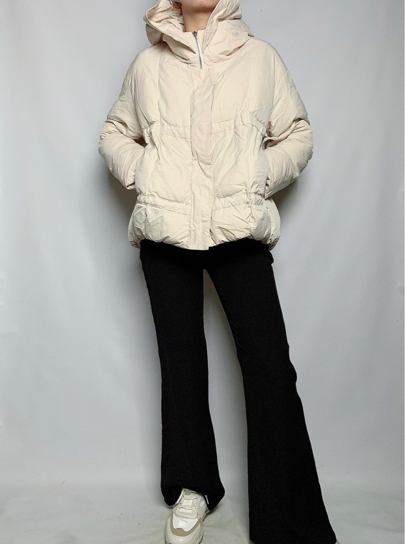 (SOLD) Cream hooded puffer jacket, Oversized puffer jacket, Lightweight puffer jacket, Travel