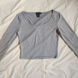 F21 GRAY LONGSLEEVES CROPPED TOP | y2k acubi cyber baby tee forever 21