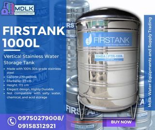 Firstank 1000L Water Storage Tank Vertical Stainless Steel
