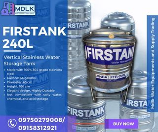 Firstank 240L Water Storage Tank Stainless Steel Vertical