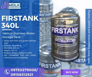 Firstank 340L Water Storage Tank Stainless Steel Vertical