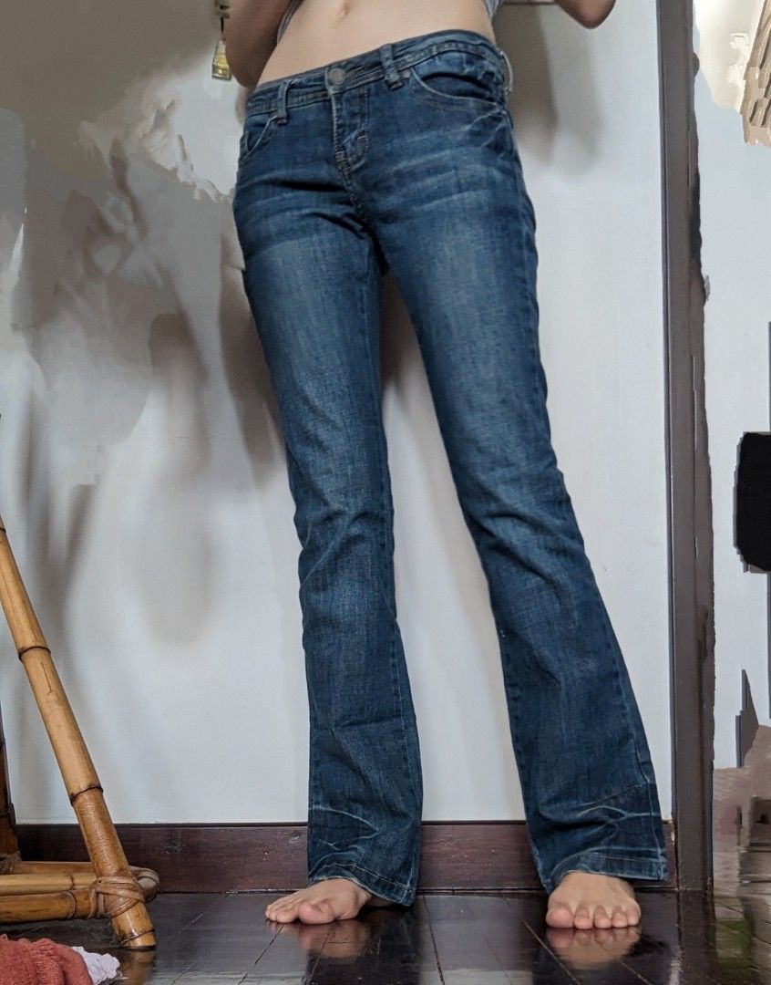 Flared low rise regular fit boot cut padini authentic dark wash navy jeans 2000s
