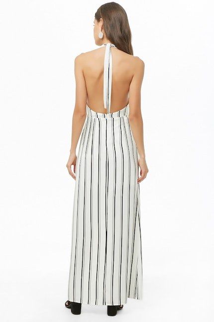 FOREVER 21 halter maxi open back dress in B W stripes