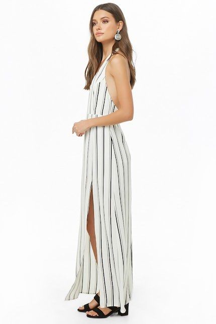 FOREVER 21 halter maxi open back dress in B W stripes