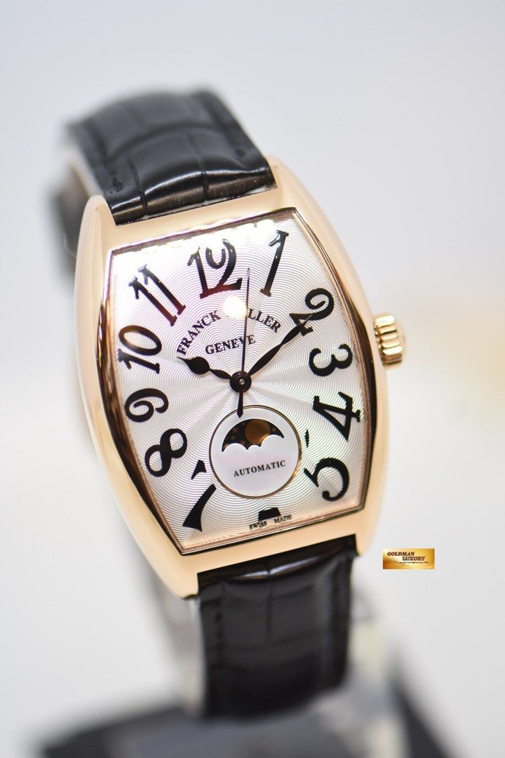 FRANCK MULLER CINTREE CURVEX ROSE GOLD IN LEATHER STRAP MOONPHASE