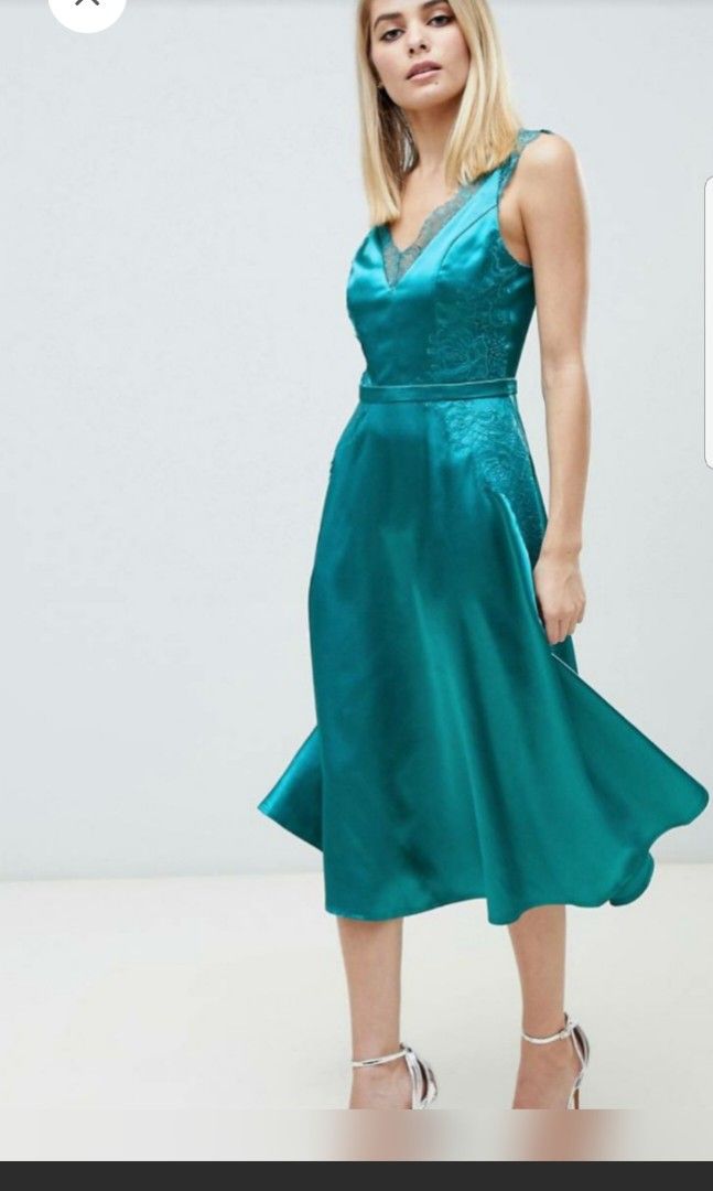 little mistress satin dress Little Mistress Plus flutter sleeve satin maxi dress in emerald green