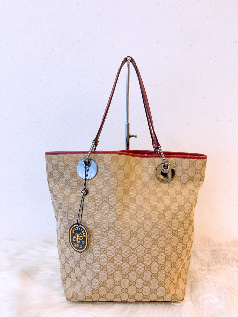 Gucci Eclipse Shoulder Tote Bag GG Canvas Leather Pre loved