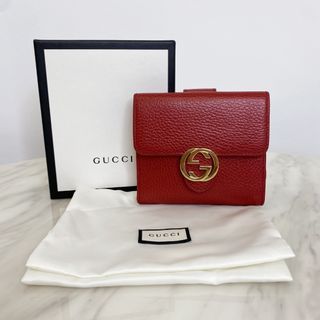 GUCCI Icon (Interlocking G) French Flap Short Wallet in Red Calfskin - GHW