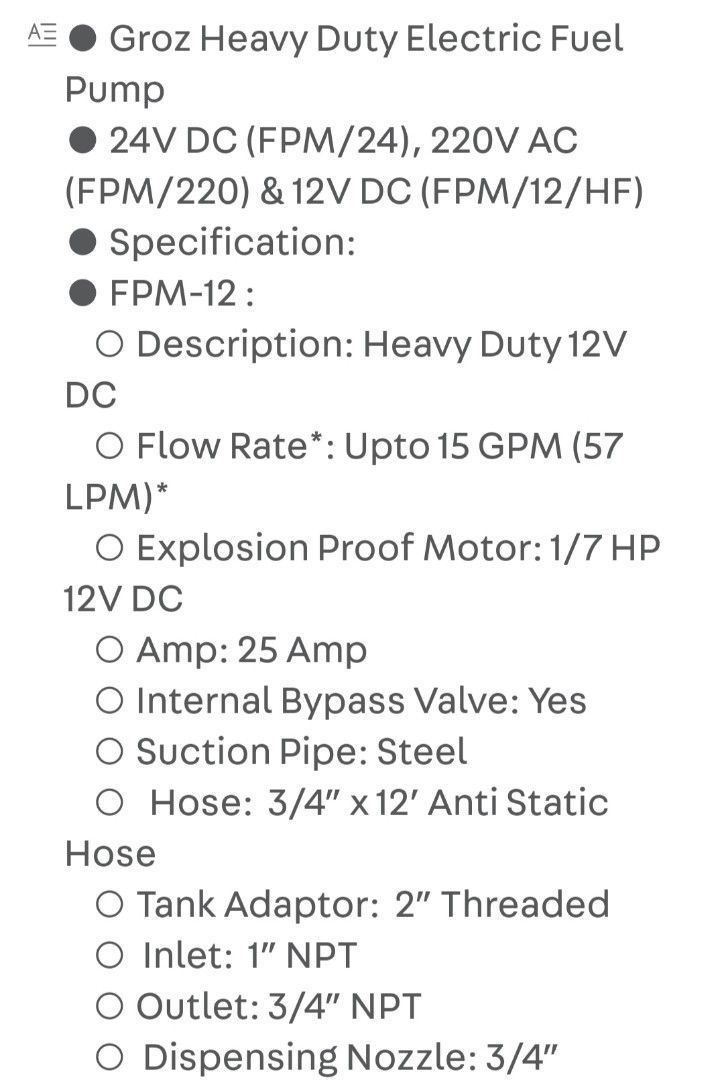 HEAVY DUTY High Flow Groz ELECTRIC Fuel Transfer Pump Pumps for Airplanes Aircraft Airplane