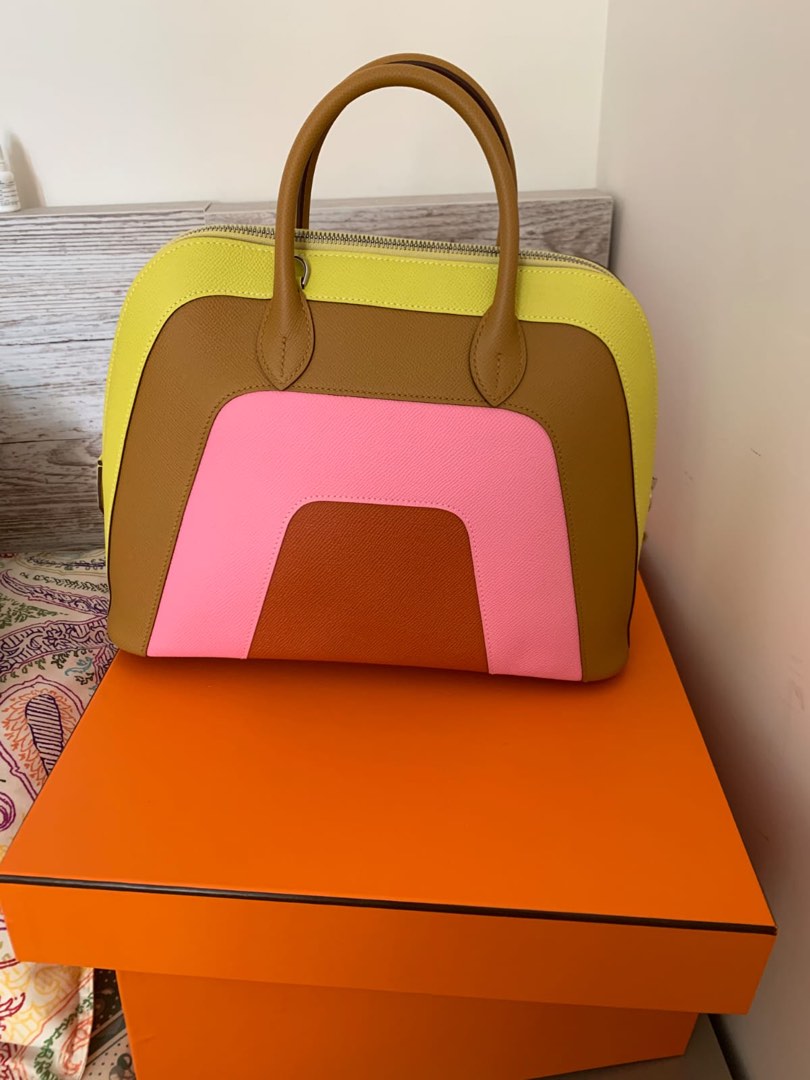 Hermes Bolide bag 1923 Rainbow 30 Lime/Sesame/Rose confetti/Terre battue  Epsom leather Silver hardware