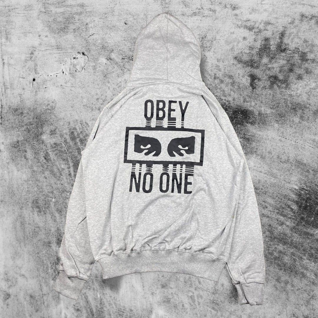 Hoodie Obey No One Abu Fesyen Pria Pakaian Baju Luaran di