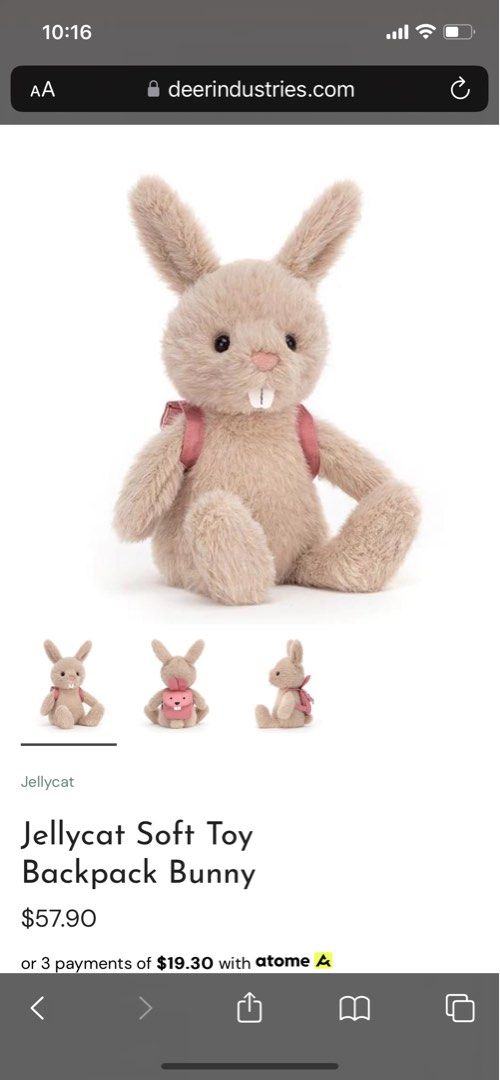 Jellycat Soft Toy Backpack Bunny, Babies & Kids, Babies & Kids Fashion