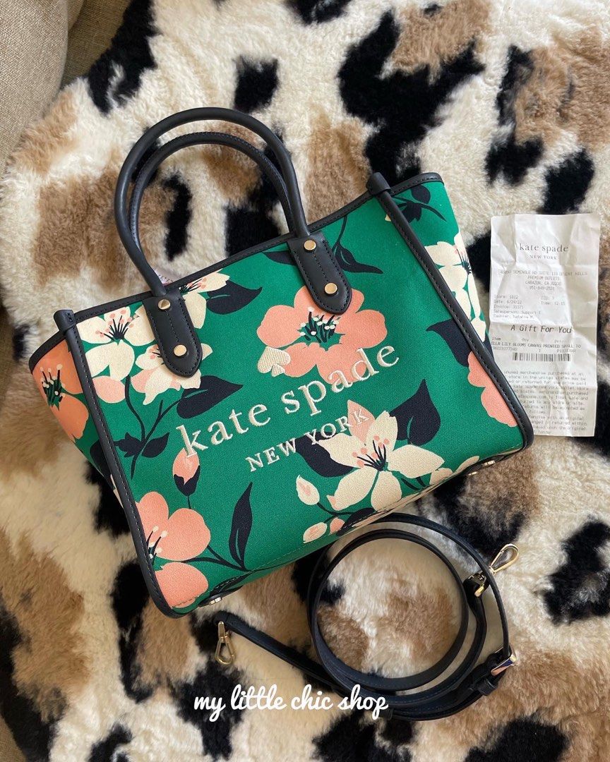 Kate Spade Ella Lily Blooms Small Top Zip Tote Crossbody Green Multi