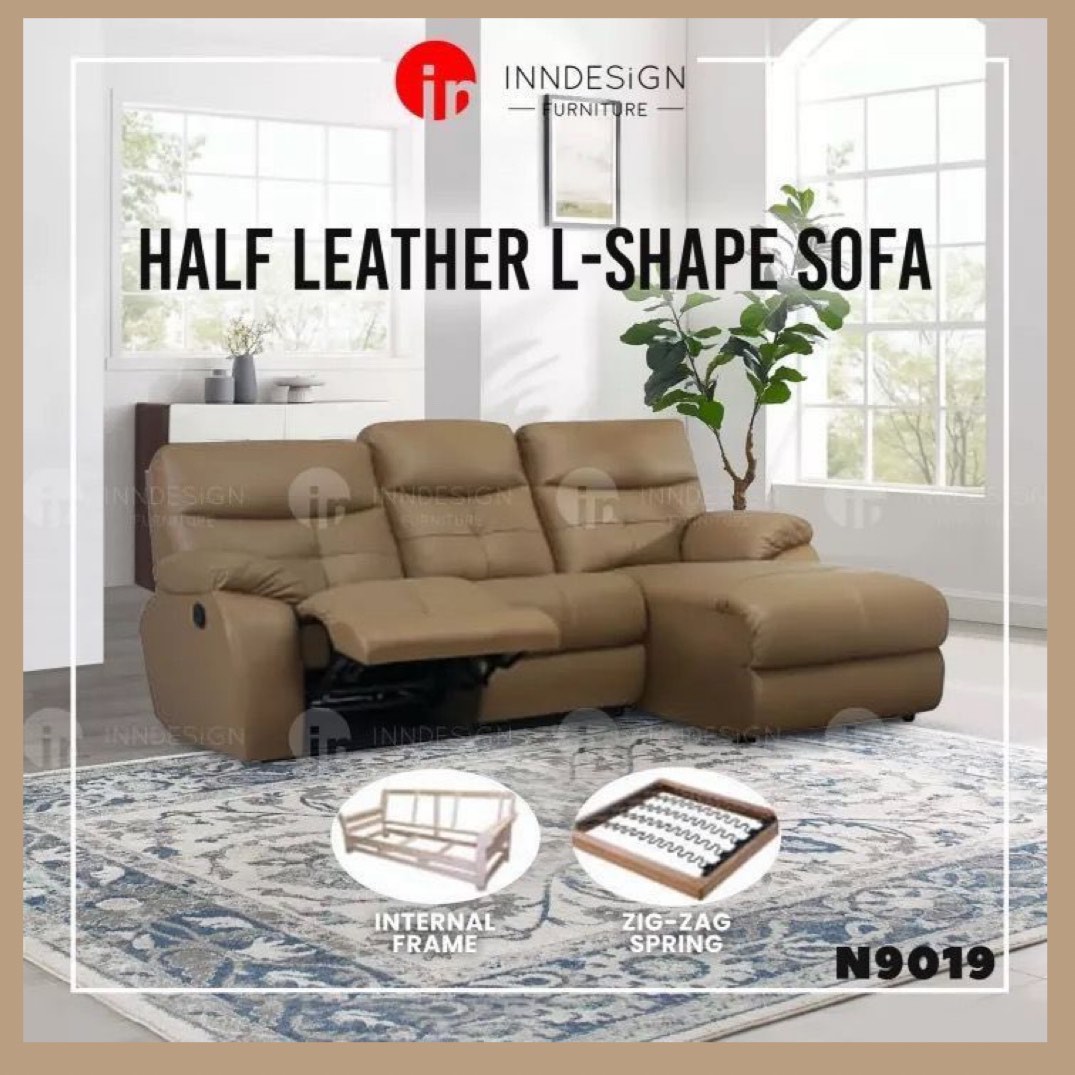 L Shape Sofa RECLINER HALF LEATHER SOFA genuine leather, Furniture