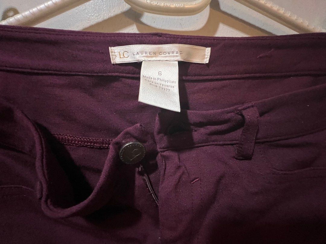 Lauren Conrad Burgundy stretch pants (Category: Other Bottoms) located in Makati City. Submitted by misticat (Listing ID 1219042805, Image 2). Description: Lauren Conrad Burgundy stretch pants. US size 6 used but not abused. no discolorations nor tears as is where is .