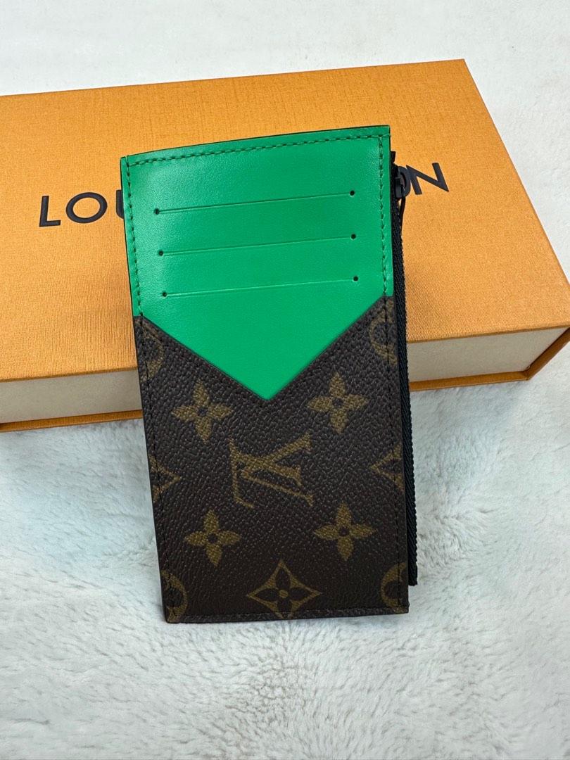 Louis Vuitton Coin Card Holder Monogram Macassar Minty Green for Men