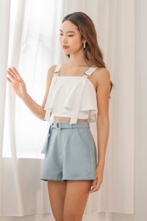 LOVET OPHELIA BUCKLE HIGH WAIST SHORTS (STONE BLUE)