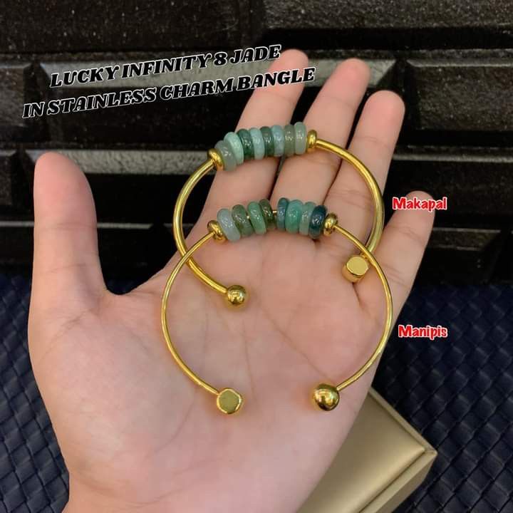 Lucky infinity 8 jade in stainless bangle (Category: Bracelets) located in Manila. Submitted by delynonlineshopping_ (Listing ID 1219098648, Image 1). Description: 💥 NEW ARRIVAL POST 💞 LUCKY INFINITY 8 JADE IN STAINLESS CHARM BANGLE 💞 ❇️ INFINITY 8 = The Infinity is another influential symbol in Period 8 because it is actually an elongated "8". Lately, this symbol is used widely in the design of jewelry because of its luckiness. Those wearing 