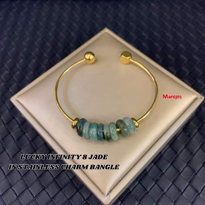 Lucky infinity 8 jade in stainless bangle (Category: Bracelets) located in Manila. Submitted by delynonlineshopping_ (Listing ID 1219098648, Image 3). Description: 💥 NEW ARRIVAL POST 💞 LUCKY INFINITY 8 JADE IN STAINLESS CHARM BANGLE 💞 ❇️ INFINITY 8 = The Infinity is another influential symbol in Period 8 because it is actually an elongated "8". Lately, this symbol is used widely in the design of jewelry because of its luckiness. Those wearing 