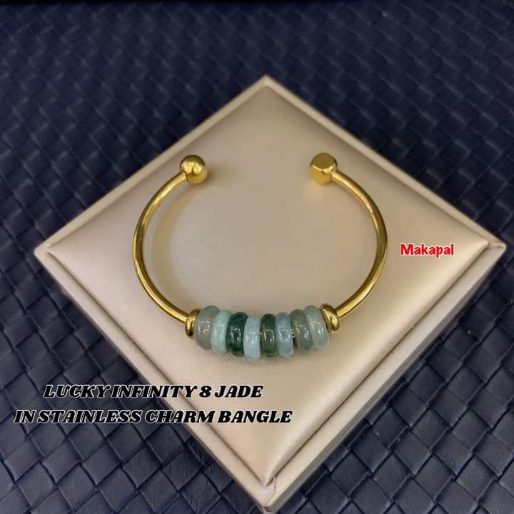 Lucky infinity 8 jade in stainless bangle (Category: Bracelets) located in Manila. Submitted by delynonlineshopping_ (Listing ID 1219098648, Image 2). Description: 💥 NEW ARRIVAL POST 💞 LUCKY INFINITY 8 JADE IN STAINLESS CHARM BANGLE 💞 ❇️ INFINITY 8 = The Infinity is another influential symbol in Period 8 because it is actually an elongated "8". Lately, this symbol is used widely in the design of jewelry because of its luckiness. Those wearing 