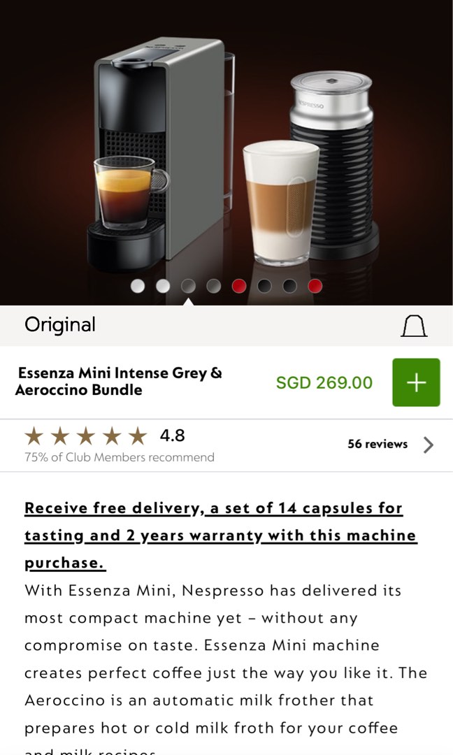 Essenza Mini Intense Grey Bundle, Original Coffee Maker