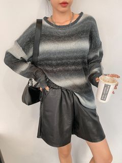 Ombre Drop Shoulder Ribbed Knit Sweater