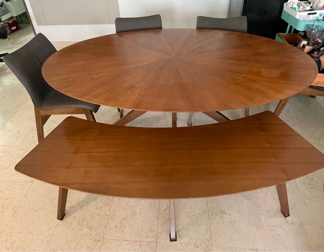 Oval Shaped Dining Table, Bench and Chairs, Furniture & Home Living