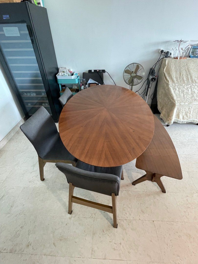 Oval Shaped Dining Table, Bench and Chairs, Furniture & Home Living