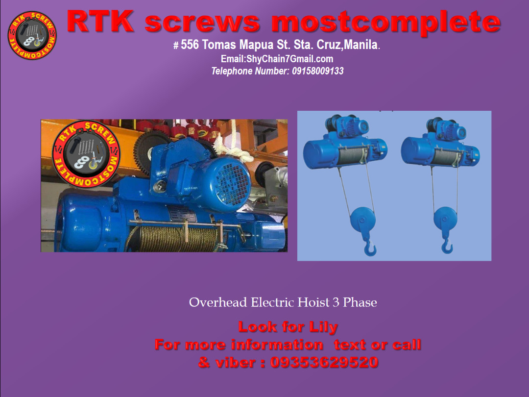 Overhead Electric Hoist 3 Phase (Wire Rope, Motorized Trolley & Pulley