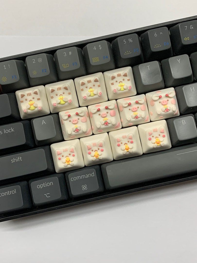 Pink Kitty with Duck Artisan Keycap Kawaii Neko Keycap for Mechanical