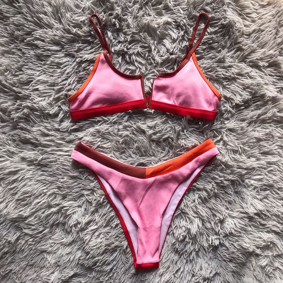 Two Piece Printed Pink Swimwear