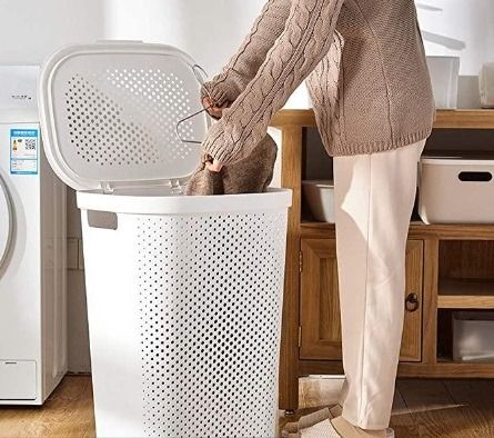Plastic Laundry Hamper with Lid - High Capacity Storage Laundry Basket Bin for Clothes
