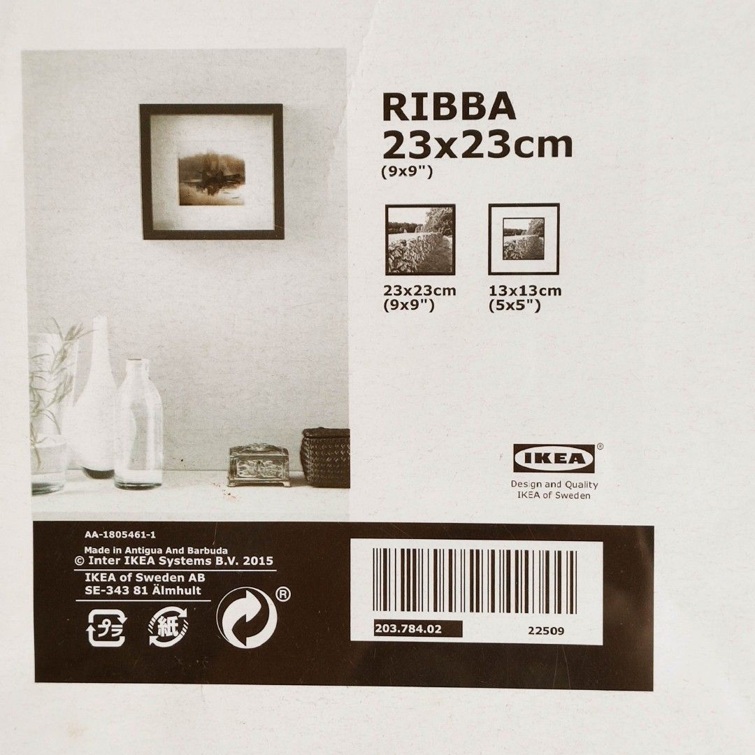 Ribba square photo frame black ikea 9" 23cm, Furniture & Home Living
